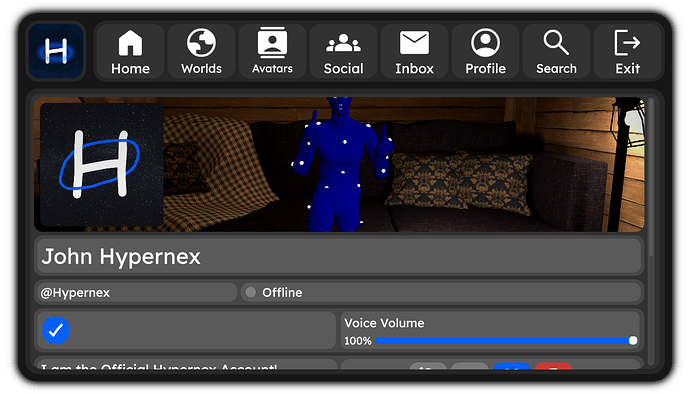 The Profile Page, showing the Hypernex Account